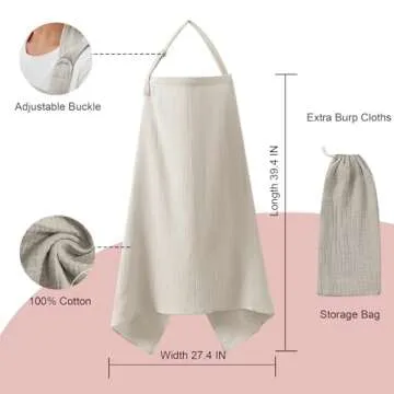 Muslin Nursing Cover for Breastfeeding, Breathable 100% Cotton Privacy Nursing Covers with Rigid Hoop for Mother Nursing Apron, Soft Arch Neckline Nursing Apron (Summer Wheat)