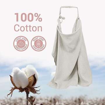 Muslin Nursing Cover for Breastfeeding, Breathable 100% Cotton Privacy Nursing Covers with Rigid Hoop for Mother Nursing Apron, Soft Arch Neckline Nursing Apron (Summer Wheat)