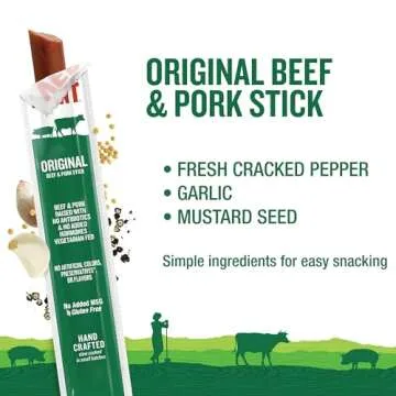 Snack Sticks by Vermont Smoke & Cure – Original Flavor – Beef & Pork – Healthy Meat Protein – 1oz Jerky Stick – 24 count carton