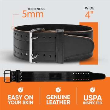 ProFitness Weight Lifting Belt (5mm Thick) - Leather Weight Belt for Men & Women - Back Support Squa...