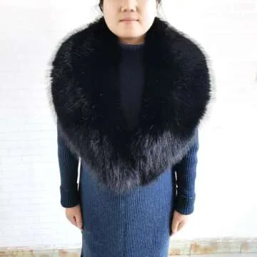 Eosxrp Faux Fur Collar Cuffs Set Warm Fake Fur Scarf Winter Women Fluffy Large Shawl Furry Scarves (Black-set), 02