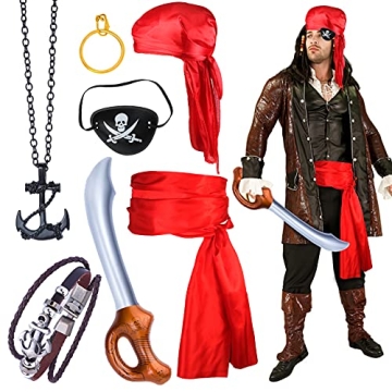 Yewong Captain Pirate Costume Accessory Set Durag Long-Tail Pirate Cap Medieval Renaissance Large Sa...