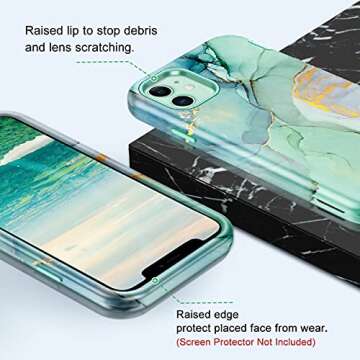 Lamcase Compatible with iPhone 11 Case, [with 2Pcs Tempered Glass Screen Protector+2Pcs Camera Lens Protector [Stylish Glossy Marble] Three Layer Shockproof Protection Cover, Green Marble