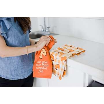 Pearhead Pumpkin Pie Dish Towels, Set of 2, Thanksgiving Tea Towels, Halloween Decor, Kitchen Decor,...