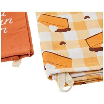 Pearhead Pumpkin Pie Dish Towels, Set of 2, Thanksgiving Tea Towels, Halloween Decor, Kitchen Decor, Hostess Gifts, Fall Home Décor