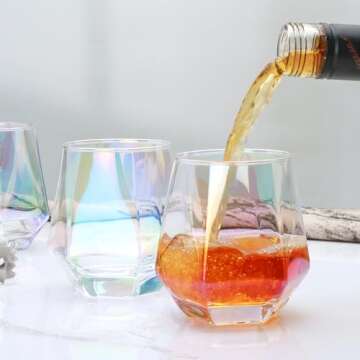 Ufrount Iridescent Stemless Wine Glasses Set of 4