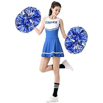 PUZINE 4 Pack Cheerleading Pom Poms,Metallic Cheer Pom Poms with Training Baton Handle for Team Sport Spirit Squad Bulk Cheerleaders(Blue and Silver)