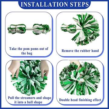 PUZINE 4 Pack Cheerleading Pom Poms,Metallic Cheer Pom Poms with Training Baton Handle for Team Sport Spirit Squad Bulk Cheerleaders(Blue and Silver)