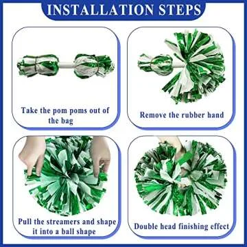 PUZINE 4 Pack Cheerleading Pom Poms,Metallic Cheer Pom Poms with Training Baton Handle for Team Sport Spirit Squad Bulk Cheerleaders(Blue and Silver)