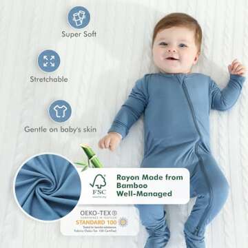 HAPIU Rayon from Bamboo Baby Footed Pajamas, 2 Way Zipper YKK, Footie for Baby Boy Girls, Newborn-24...