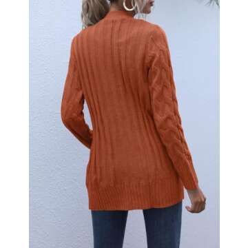MEROKEETY Women's 2024 Fall Long Sleeve Cable Knit Sweater Open Front Cardigan Button Loose Outerwear Rust
