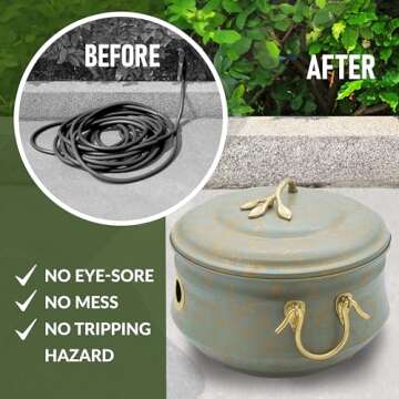 Good Directions Sedona Hose Pot with Lid, Brass Accents, Holds up to 100-Feet of Hose