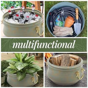 Good Directions Sedona Hose Pot with Lid, Brass Accents, Holds up to 100-Feet of Hose