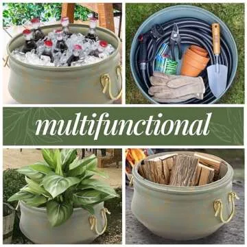 Good Directions Sedona Hose Pot with Lid, Brass Accents, Holds up to 100-Feet of Hose