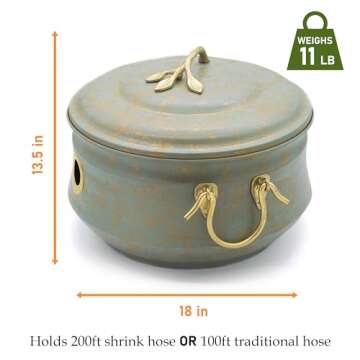 Good Directions Sedona Hose Pot with Lid, Brass Accents, Holds up to 100-Feet of Hose