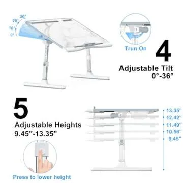 EVETTO Bed Desk for Laptop - Marble Pattern, Adjustable X-Large Foldable Bed Table, Laptop Lap Desk ...