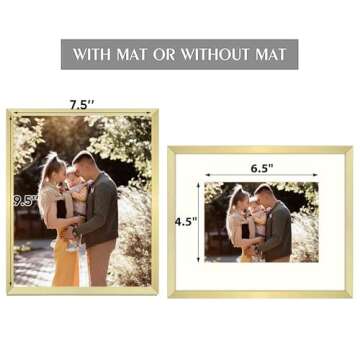 Golden State Art, Gold 8x10 Aluminum Frame for 8 x 10 Picture or 5x7 Photo with Mat - Shatter - Resi...