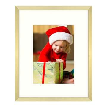 Golden State Art, Gold 8x10 Aluminum Frame for 8 x 10 Picture or 5x7 Photo with Mat - Shatter - Resistant Glass - Wall or Tabletop Display - 1 Pack