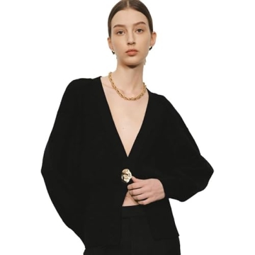 URBAN REVIVO Women's Black Knit Cardigan Elegant V-Neck Design