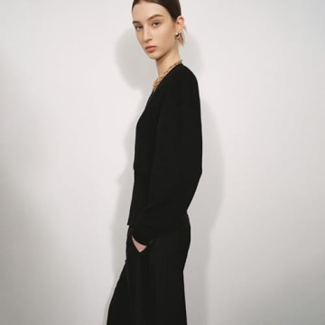 URBAN REVIVO Women's Black Knit Cardigan Elegant V-Neck Design