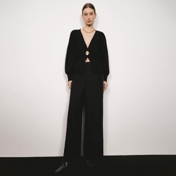 URBAN REVIVO Women's Black Knit Cardigan Elegant V-Neck Design