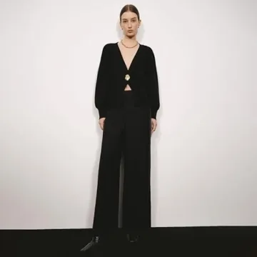 URBAN REVIVO Women's Black Knit Cardigan Elegant V-Neck Design