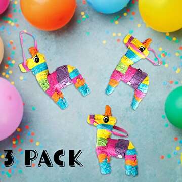 Set of 3 Mini Donkey Pinatas 4"x7" inches, Fiesta Party Decorations, Cinco de Mayo Pinata, Party Favors, Party Supplies and Centerpieces, Fiesta Decorations