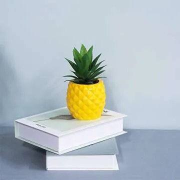 BLASCOOL Artificial Succulent Potted Pineapple Decor - Fake Pineapple Home Office Kitchen Table Decoration (Yellow)