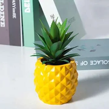 BLASCOOL Artificial Succulent Potted Pineapple Decor - Fake Pineapple Home Office Kitchen Table Decoration (Yellow)