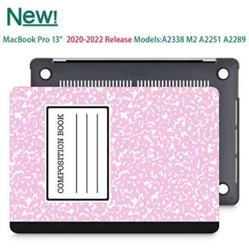 Tuiklol for 2022 2021 2020 New MacBook Pro 13 inch Case M2 Clip M1 A2338 A2289 A2251, Plastic Hard Shell Case with Keyboard Cover for MacBook Pro 13 Touch Bar, Composition Book