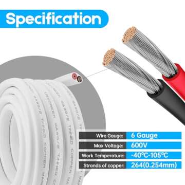 LRXCREEK 6 Gauge Marine Wire 20ft Tinned Copper Electrical Wire for Boat Automotive Speakers RV and Trailer