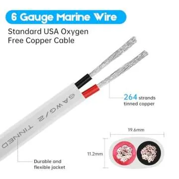 LRXCREEK 6 Gauge Marine Wire 20ft Tinned Copper Electrical Wire for Boat Automotive Speakers RV and Trailer