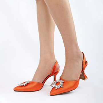 VARECOLA Women Crystal Satin Pointed Toe Pumps Shoes Triangle High Heeled Slingback Sandals