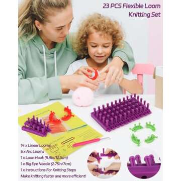 Coopay Flexible Loom Kits - Adjustable Knitting Set, Includes Square & Round Looms, Hook & Needle - DIY Craft Tool
