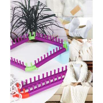Coopay Flexible Loom Kits - Adjustable Knitting Set, Includes Square & Round Looms, Hook & Needle - DIY Craft Tool
