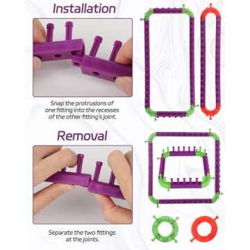 Coopay Flexible Loom Kits - Adjustable Knitting Set, Includes Square & Round Looms, Hook & Needle - DIY Craft Tool