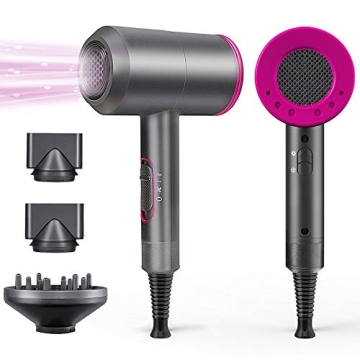 Hair Dryer,1800W Professional Ionic Hair Dryer with Diffuser and Nozzles, Powerful Blow Dryer for Fa...