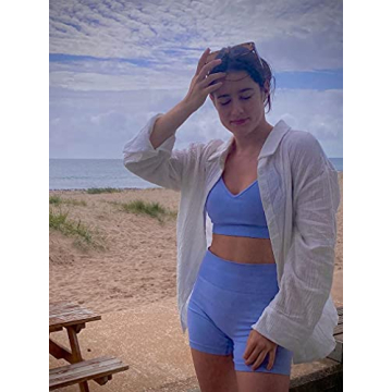 OQQ Yoga Outfit for Women Seamless 2 Piece Workout Gym High Waist Leggings with Sport Bra Set Blue