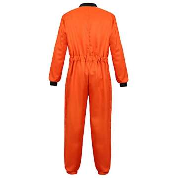 Haorugut Astronaut Spaceman Costume for Mens Space Explorer Jumpsuit Flight Suit Adults Astronaut Cosplay Costumes Orange S