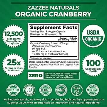 Zazzee Organic Cranberry Capsules for Urinary Support