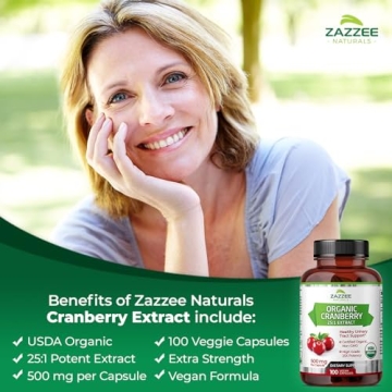 Zazzee Organic Cranberry Capsules for Urinary Support