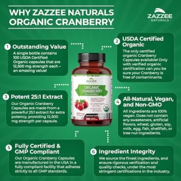 Zazzee Organic Cranberry Capsules for Urinary Support