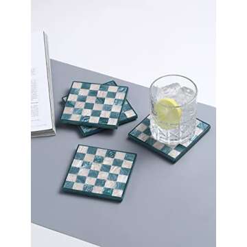 YoTreasure Tiramisu Blue Resin Coaster for Home - Set of 4