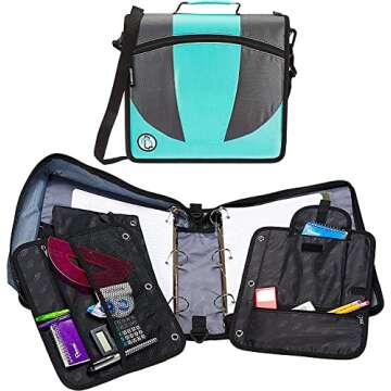 Case-it The Dual 2-in-1 Zipper Binder - Two 1.5 Inch D-Rings - Includes Pencil Pouch - Multiple Pockets - 600 Sheet Capacity - Comes with Shoulder Strap - Spearmint Dual-101