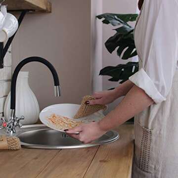 Natural Hemp Sponges for Dishes - Biodegradable Scrubber for dishwashing -Organic Reusable Unsponges Hand Knitted- Eco Friendly 100%-Compostable Set of 3