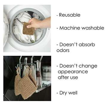 Natural Hemp Sponges for Dishes - Biodegradable Scrubber for dishwashing -Organic Reusable Unsponges Hand Knitted- Eco Friendly 100%-Compostable Set of 3