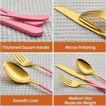 Lekoton 20 Piece Gold and Pink 18/0 Flatware Utensil Set for 4, Include Dinner Knife,Dinner Forks,Dinner Spoons,Salad Forks,Teaspoons,Silverware Set for 4, Dishwasher Safe