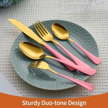 Lekoton 20 Piece Gold and Pink 18/0 Flatware Utensil Set for 4, Include Dinner Knife,Dinner Forks,Dinner Spoons,Salad Forks,Teaspoons,Silverware Set for 4, Dishwasher Safe