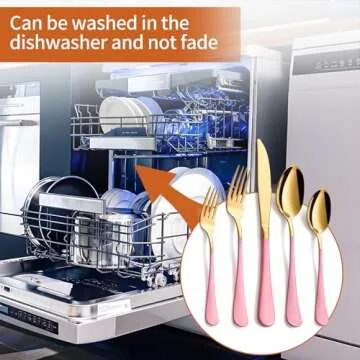 Lekoton 20 Piece Gold and Pink 18/0 Flatware Utensil Set for 4, Include Dinner Knife,Dinner Forks,Dinner Spoons,Salad Forks,Teaspoons,Silverware Set for 4, Dishwasher Safe