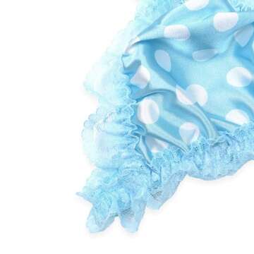 Satini Sissy Frilly Lace Fitted Satin Bralette (Aqua Blue - Polka Dots, XL)